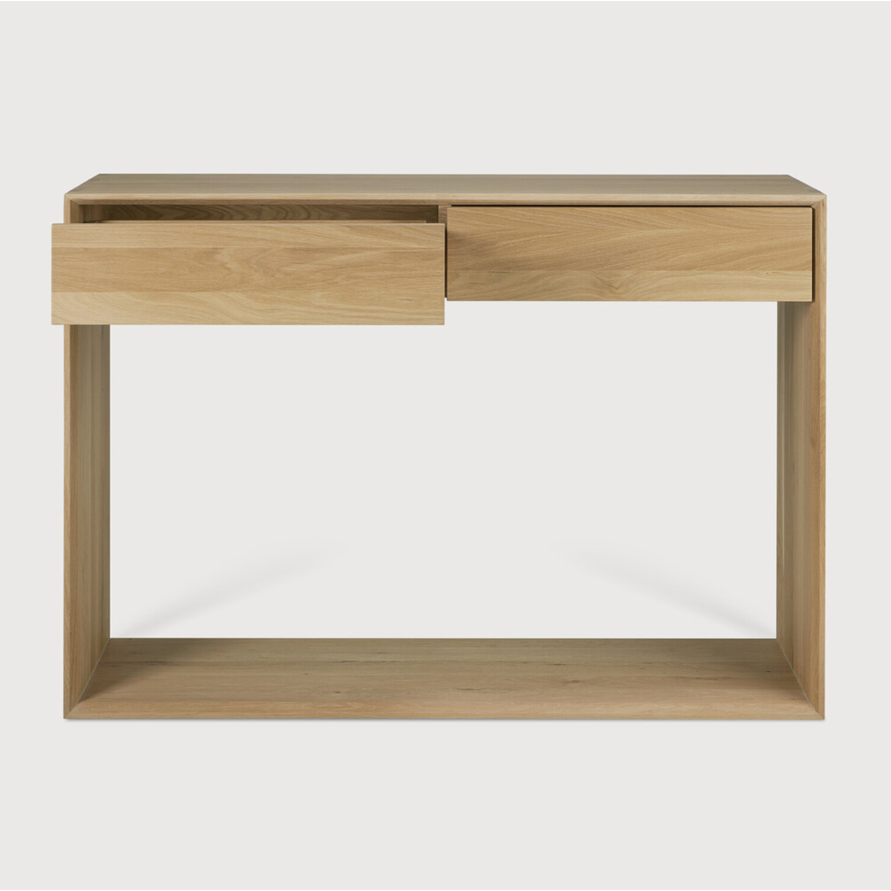 Featuring Oak Nordic Console Table by Ethnicraft at Amethyst Home. This Oak Nordic Console combines refined design with the purity of solid wood. We love that the bevelled edges will add an upscale aesthetic to any entry hall or living room space.
Dimensions: 47.5"w x 16"d x 33.5"h Weight: 84 lbs
Dimensions: 63"w x 16"d x 33.5"h Weight: 108 lbs
Material: O.  Amethyst Home provides interior design, new home construction design consulting, vintage area rugs, and lighting in the Calabasas metro area.