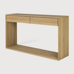 Featuring Oak Nordic Console Table by Ethnicraft at Amethyst Home. This Oak Nordic Console combines refined design with the purity of solid wood. We love that the bevelled edges will add an upscale aesthetic to any entry hall or living room space.
Dimensions: 47.5"w x 16"d x 33.5"h Weight: 84 lbs
Dimensions: 63"w x 16"d x 33.5"h Weight: 108 lbs
Material: .  Amethyst Home provides interior design, new home construction design consulting, vintage area rugs, and lighting in the Alpharetta metro area.