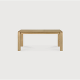 Featuring Oak Slice Dining Table by Ethnicraft at Amethyst Home. A seemingly simple and straightforward piece, the Oak Slice Dining Table features subtle corner details that add playful sophistication to the functional piece. A piece to gather your family and friends around for years to come. 
Material: Oak, 100% Solid WoodFinish: Oil
Dimensions 63": 63"w x 3.  Amethyst Home provides interior design, new home construction design consulting, vintage area rugs, and lighting in the Dallas metro area.