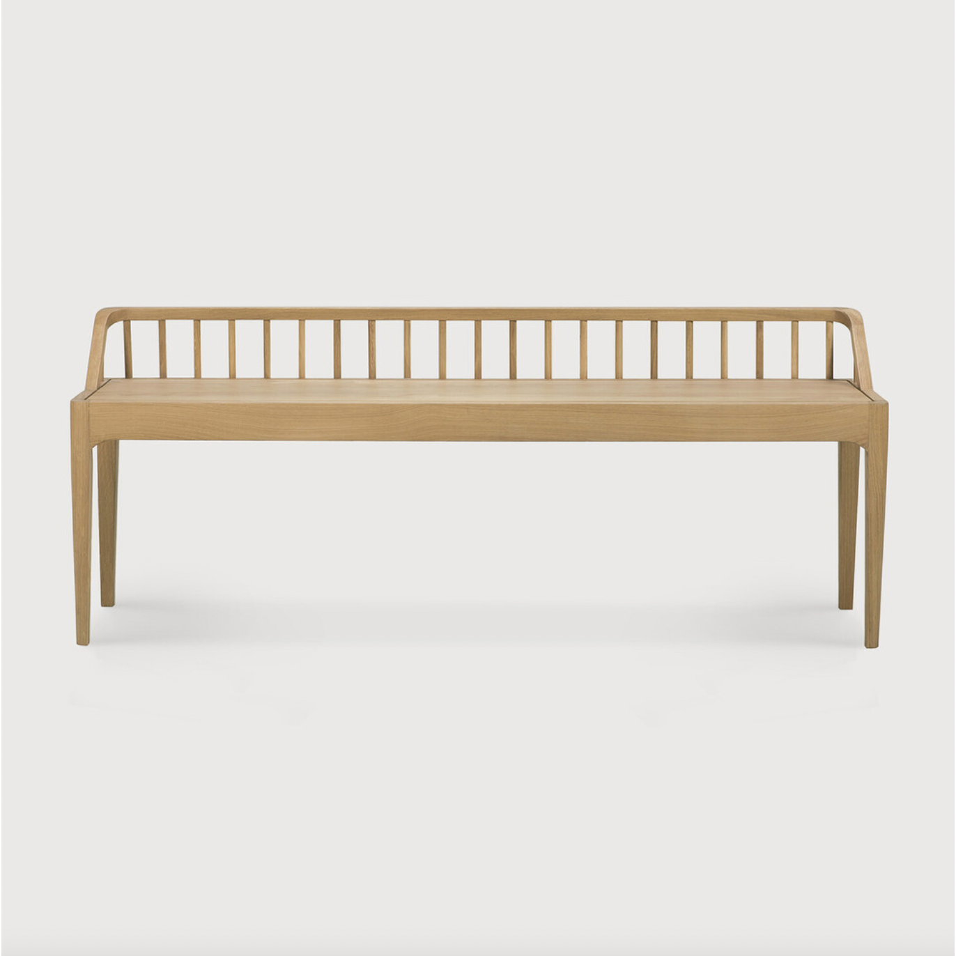 Featuring Oak Spindle Bench by Ethnicraft at Amethyst Home. Wherever you choose to place it, this Oak Spindle Bench in solid oak is a striking piece. We'd love to see this styled with an Amethyst Pillow in your entryway, bedroom, or other space! * For safety reason, we advise to use the extra leg provided in case of daily use or heavy support.
Dimensions: 59.  Amethyst Home provides interior design, new home construction design consulting, vintage area rugs, and lighting in the Houston metro area.