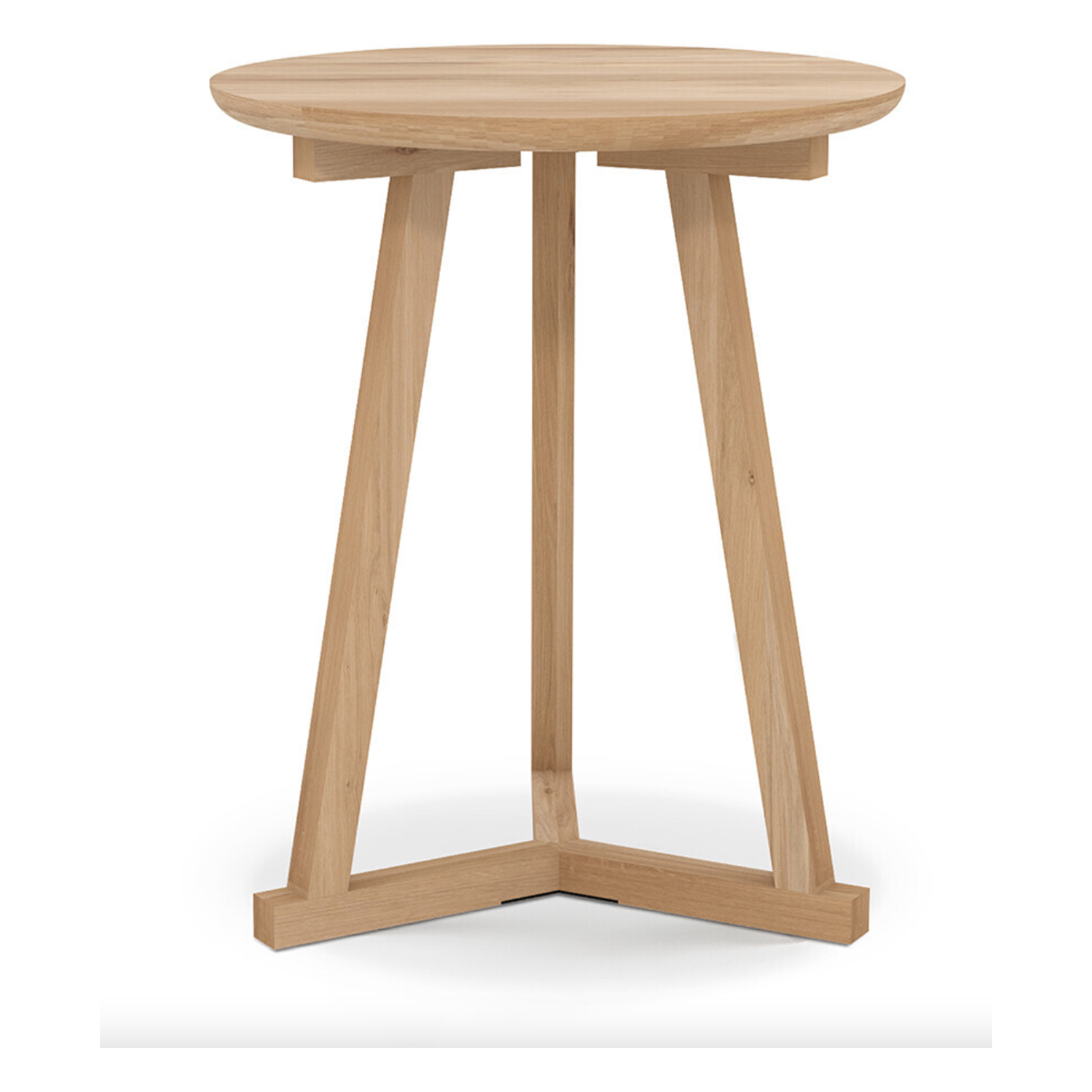 Featuring Oak Tripod Side Table by Ethnicraft at Amethyst Home. The Oak Tripod Side Table is a light, versatile piece that can be used on its own or in a group of several tables. It can easily be moved from room to room, placed next to a chair or a settee, or as a bedside table.
Dimensions: 18.5"w x 18.5"d x 22.5"h Weight: 11 lbs
Material: Oak, 100% soli.  Amethyst Home provides interior design, new home construction design consulting, vintage area rugs, and lighting in the Los Angeles metro area.