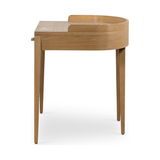 Featuring Armstrong Desk - Burnished Oak by Four Hands at Amethyst Home. With dramatically tapered legs and a slender silhouette, this Armstrong Desk - Burnished Oak is made of light-burnished oak and places a femme, functional twist on mid-century styling. Dual drawers plus an open center cubby for handy office supply storage.
Overall Dimensions: 55.50"W x .  Amethyst Home provides interior design, new home construction design consulting, vintage area rugs, and lighting in the Seattle metro area.