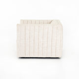 Featuring Augustine Swivel Chair - Cream by Four Hands at Amethyst Home. You will love the dramatic channeling of this Augustine Cream Swivel Chair. The swivel feature sets this apart from other chairs and is a great choice for any living room or media room. This chair is comfort wrapped in soft linen blend making this everyone's favorite chair.Overall .  Amethyst Home provides interior design, new home construction design consulting, vintage area rugs, and lighting in the Laguna Beach metro area.