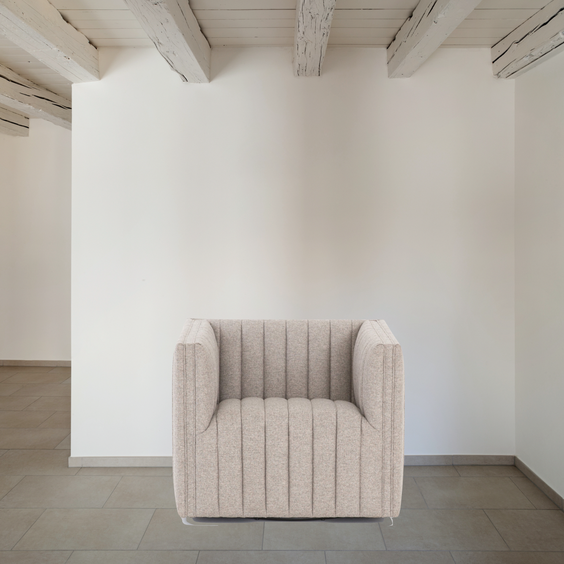 Featuring Augustine Swivel Chair - Orly Natural by Four Hands at Amethyst Home. You will love the dramatic channeling of this Augustine Swivel Chair - Orly Natural. The swivel feature sets this apart from other chairs and is a great choice for any living room or media room. This chair is comfort wrapped in soft linen blend making this everyone's favorite chai.  Amethyst Home provides interior design, new home construction design consulting, vintage area rugs, and lighting in the Dallas metro area.
