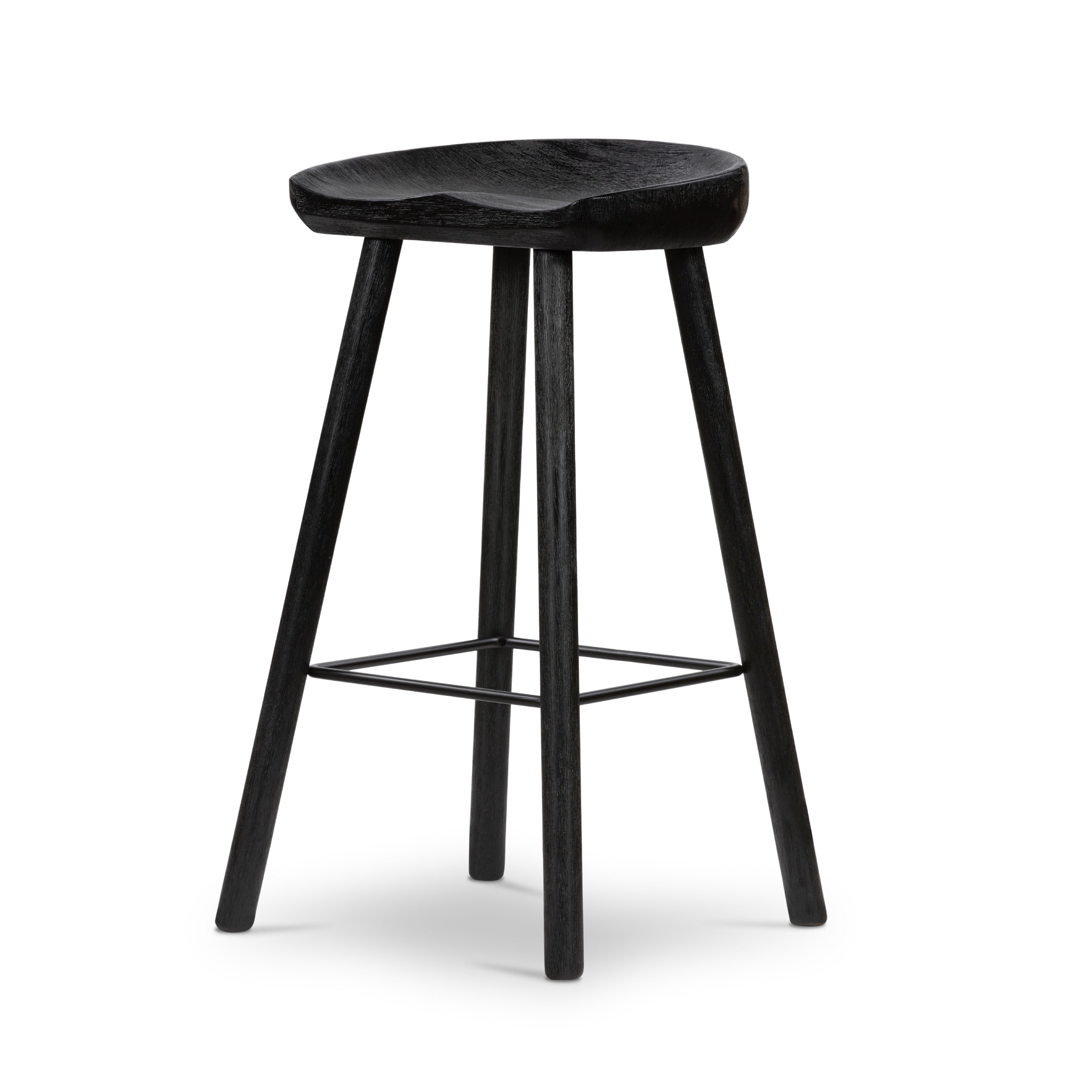Featuring Barrett Counter Stool - Matte Black by Four Hands at Amethyst Home. The Barrett Matte Black Bar and Counter Stool is sculpted for comfort. Crafted from rich parawood, black iron stretchers lend an updated look to simply styled bar or counter seating finished in a sleek matte black.
Colors: Matte Black Parawood, Matte Black IronMaterials: Solid Par. Amethyst Home provides interior design, new home construction design consulting, vintage area rugs, and lighting in the Nashville metro area.