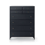 Featuring Belmont 8 Drawer Tall Dresser by Four Hands at Amethyst Home. Sleek and industrial-inspired, this Belmont 8 Drawer Tall Dresser has black iron that forms a tall, spacious eight-drawers dresser. The brass knobs bring a cool contrast to any bedroom. 
Overall Dimensions: 35.50"W x 19.75"L x 48"H
Colors: Black, Weathered BronzeMaterials: IronWeig.  Amethyst Home provides interior design, new home construction design consulting, vintage area rugs, and lighting in the Winter Garden metro area.