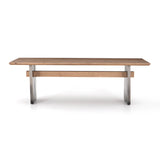 Featuring Brennan Dining Table - Dove Oak by Four Hands at Amethyst Home. This Brennan Dining Table - Dove Oak has a rectangular soft-grey oak tabletop and flaunts its materials' natural graining, for a richly organic takeaway. Wide, plank-style legs of pewter-finished steel features an ombre pattern -- a statement piece for any dining room or kitchen area..  Amethyst Home provides interior design, new home construction design consulting, vintage area rugs, and lighting in the Monterey metro area.
