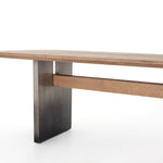 Featuring Brennan Dining Table - Dove Oak by Four Hands at Amethyst Home. This Brennan Dining Table - Dove Oak has a rectangular soft-grey oak tabletop and flaunts its materials' natural graining, for a richly organic takeaway. Wide, plank-style legs of pewter-finished steel features an ombre pattern -- a statement piece for any dining room or kitchen area..  Amethyst Home provides interior design, new home construction design consulting, vintage area rugs, and lighting in the Portland metro area.