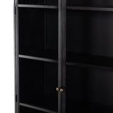 Store it in style with this Breya Cabinet - Black. Made from black-finished iron, beautifully arched cabinetry features glass-front doors, ideal for storing and displaying favorite books, photos, keepsakes, and more.  Overall Dimensions: 40.00"w x 16.25"d x 86.75"h