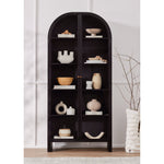 Store it in style with this Breya Cabinet - Black. Made from black-finished iron, beautifully arched cabinetry features glass-front doors, ideal for storing and displaying favorite books, photos, keepsakes, and more.  Overall Dimensions: 40.00"w x 16.25"d x 86.75"h