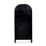 Store it in style with this Breya Cabinet - Black. Made from black-finished iron, beautifully arched cabinetry features glass-front doors, ideal for storing and displaying favorite books, photos, keepsakes, and more.  Overall Dimensions: 40.00"w x 16.25"d x 86.75"h