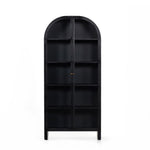 Store it in style with this Breya Cabinet - Black. Made from black-finished iron, beautifully arched cabinetry features glass-front doors, ideal for storing and displaying favorite books, photos, keepsakes, and more.  Overall Dimensions: 40.00"w x 16.25"d x 86.75"h