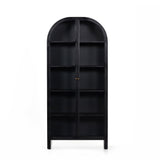 Store it in style with this Breya Cabinet - Black. Made from black-finished iron, beautifully arched cabinetry features glass-front doors, ideal for storing and displaying favorite books, photos, keepsakes, and more.  Overall Dimensions: 40.00"w x 16.25"d x 86.75"h