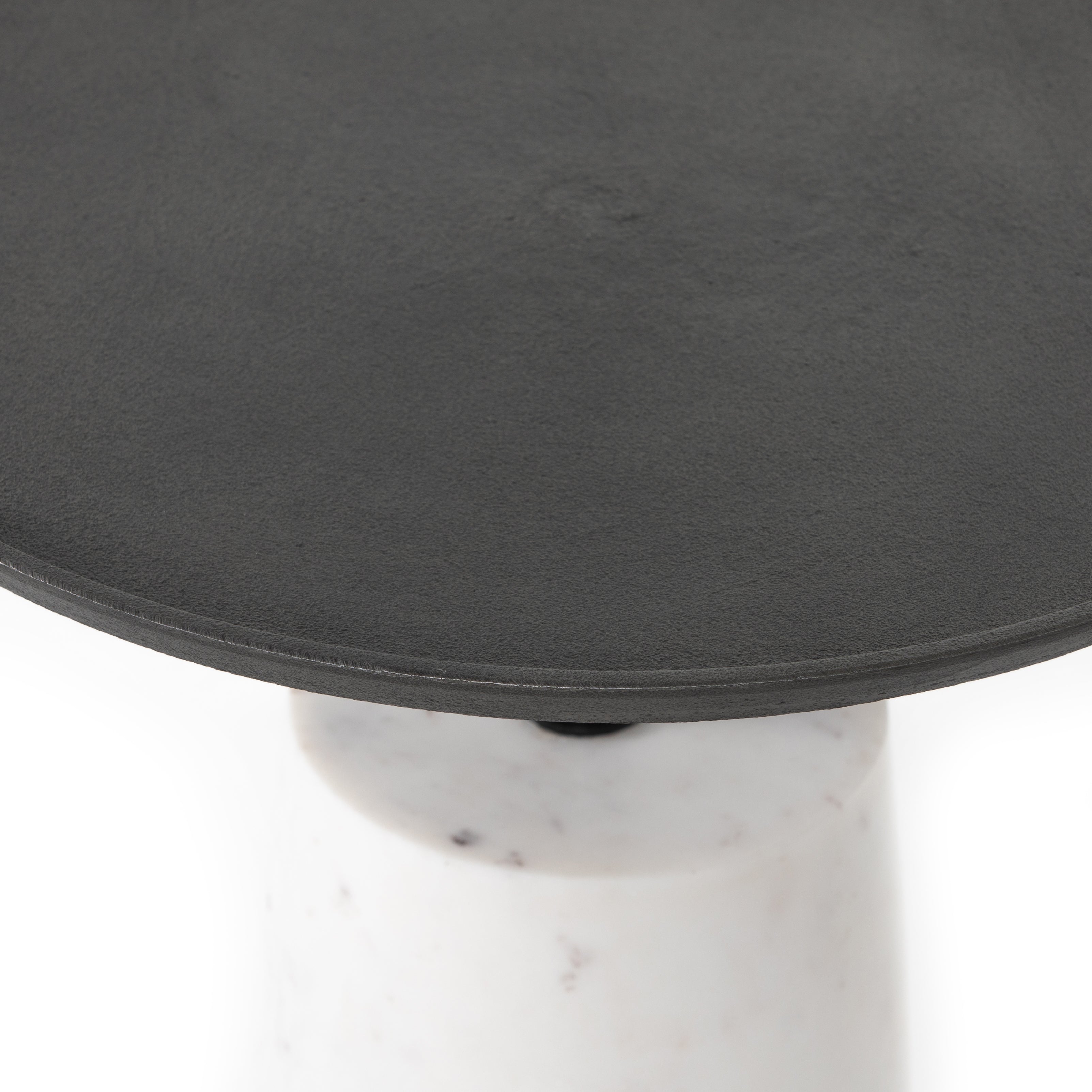 Featuring Cronos End Table - Polished White Marble by Four Hands at Amethyst Home. Simply sophisticated with this Cronos End Table - Polished White Marble. Finished in a polished white, a solid turned marble base supports a tray-style tabletop of grey-hammered iron, spurring beautifully eye-catching contrast for any living room or bedroom. 
Overall Dimensi.  Amethyst Home provides interior design, new home construction design consulting, vintage area rugs, and lighting in the Park City metro area.