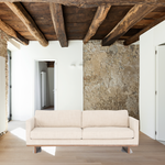 Featuring Everly Sofa - Irving Taupe by Four Hands at Amethyst Home. Classic goes contemporary with this Everly Sofa - Irving Taupe. A cocoa-finished parawood base supports low, deep seating of performance-grade upholstery in an invitingly neutral taupe, with track arms for a clean touch for any living room or lounge area. 
Overall Dimensions: 84"W x 43"L x 3.  Amethyst Home provides interior design, new home construction design consulting, vintage area rugs, and lighting in the Boston metro area.