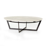Featuring Felix Round Coffee Table - Sandblasted White Marble by Four Hands at Amethyst Home. We love the textured top and geometric base of this Felix Round Coffee Table - Sandblasted White Marble. Place in your living room or lounge area to bring a sophisticated look to the space. 
Overall Dimensions: 48"W x 48"L x 15"H
Colors: Rustic Fossil, Sandblasted Wh.  Amethyst Home provides interior design, new home construction design consulting, vintage area rugs, and lighting in the Dallas metro area.