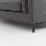 Featuring Grammercy Sofa - Charcoal by Four Hands at Amethyst Home. Streamlined yet comfortable!  We loved the subtle piping of the cushion details and stress-free color!  Flexible style, luxurious comfort and family-friendly upholstery. Clean, simple lines and black iron base keep everything casual and chic. Overall Dimensions: 92"W x 39.50"L x 30"HCo.  Amethyst Home provides interior design, new home construction design consulting, vintage area rugs, and lighting in the Winter Garden metro area.