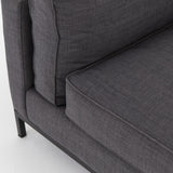Featuring Grammercy Sofa - Charcoal by Four Hands at Amethyst Home. Streamlined yet comfortable!  We loved the subtle piping of the cushion details and stress-free color!  Flexible style, luxurious comfort and family-friendly upholstery. Clean, simple lines and black iron base keep everything casual and chic. Overall Dimensions: 92"W x 39.50"L x 30"HColors: Ben. Amethyst Home provides interior design, new home construction design consulting, vintage area rugs, and lighting in the Omaha metro area.
