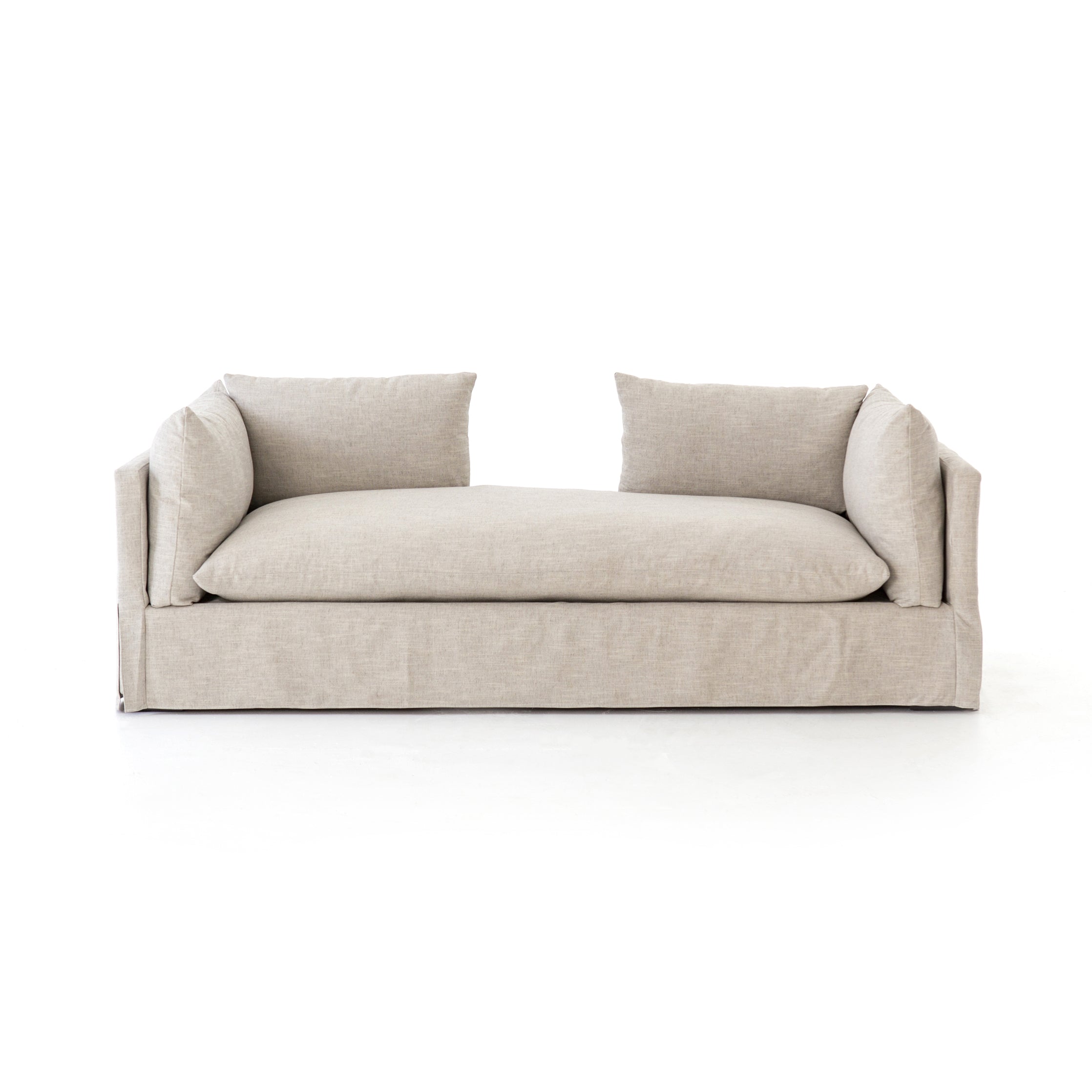 Featuring Mina Chaise - Valley Nimbus by Four Hands at Amethyst Home. Sophisticated and oh so comfortable -- the Mina chaise is a dream.  Beautiful, performance light linen blend fabric in a slipcover makes this piece feel like a cloud.
Overall Dimensions: 88"W x 40"L x 31"HMaterials: 53%Pl, 35%Vi, 12%Li, Solid BanakFabric: PerformanceWeight: 150.35 lb.  Amethyst Home provides interior design, new home construction design consulting, vintage area rugs, and lighting in the Newport Beach metro area.