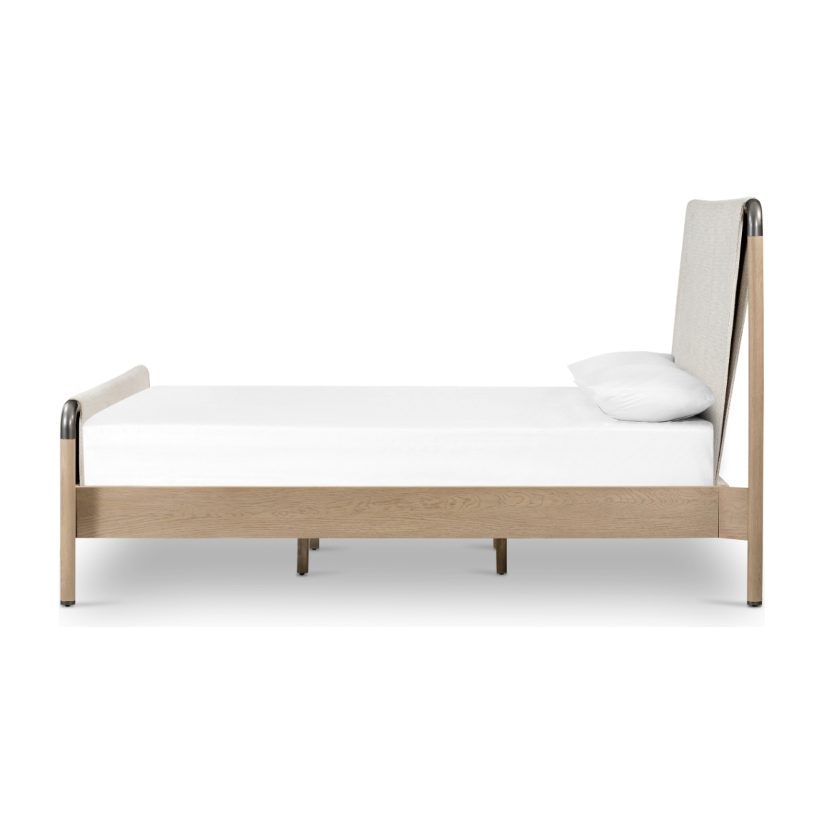 Featuring Harriet Bed by Four Hands at Amethyst Home. We love the mixed materials of this Harriet Bed. Framed by solid oak with rounded iron corners, an upholstered, sling-style headboard brings a light, modern vibe to any bedroom.
Queen Overall Dimensions: 70.50"W x 88.50"L x 51"H
King Overall Dimensions: 86.50"W x 88.50"L x 51"H
Colors: Gibson Wheat, Yuc.  Amethyst Home provides interior design, new home construction design consulting, vintage area rugs, and lighting in the Charlotte metro area.