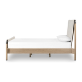 Featuring Harriet Bed by Four Hands at Amethyst Home. We love the mixed materials of this Harriet Bed. Framed by solid oak with rounded iron corners, an upholstered, sling-style headboard brings a light, modern vibe to any bedroom.
Queen Overall Dimensions: 70.50"W x 88.50"L x 51"H
King Overall Dimensions: 86.50"W x 88.50"L x 51"H
Colors: Gibson Wheat, Yuc.  Amethyst Home provides interior design, new home construction design consulting, vintage area rugs, and lighting in the Charlotte metro area.