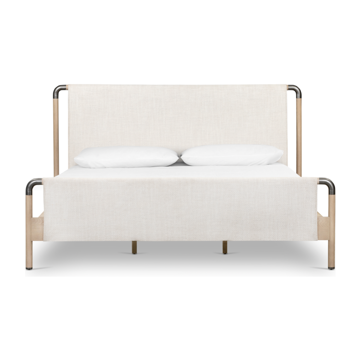 Featuring Harriet Bed by Four Hands at Amethyst Home. We love the mixed materials of this Harriet Bed. Framed by solid oak with rounded iron corners, an upholstered, sling-style headboard brings a light, modern vibe to any bedroom.
Queen Overall Dimensions: 70.50"W x 88.50"L x 51"H
King Overall Dimensions: 86.50"W x 88.50"L x 51"H
Colors: Gibson Wheat, Yucca .  Amethyst Home provides interior design, new home construction design consulting, vintage area rugs, and lighting in the Dallas metro area.