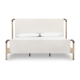 Featuring Harriet Bed by Four Hands at Amethyst Home. We love the mixed materials of this Harriet Bed. Framed by solid oak with rounded iron corners, an upholstered, sling-style headboard brings a light, modern vibe to any bedroom.
Queen Overall Dimensions: 70.50"W x 88.50"L x 51"H
King Overall Dimensions: 86.50"W x 88.50"L x 51"H
Colors: Gibson Wheat, Yucca .  Amethyst Home provides interior design, new home construction design consulting, vintage area rugs, and lighting in the Dallas metro area.