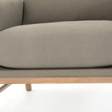 Featuring Harrison Chair - Villa Olive by Four Hands at Amethyst Home. Details make this Harrison Chair - Villa Olive. With plush cotton-blend upholstery that wraps each arm, faux toggles add an element of interest to luxuriously comfortable mid-century-inspired seating in a light olive hue, with softly sculpted parawood framing carrying out a beautifully n.  Amethyst Home provides interior design, new home construction design consulting, vintage area rugs, and lighting in the Portland metro area.