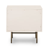 Featuring Luella Nightstand - Matte Alabaster by Four Hands at Amethyst Home. Bring a light look to bedroom styling with this Luella Nightstand - Matte Alabaster. The two-drawer nightstand features woven cane panels and half-moon hardware finished in an aged brass.
Overall Dimensions: 24"W x 18"L x 24"H
Colors: Matte Alabaster, Light Natural Cane, Aged Brass.  Amethyst Home provides interior design, new home construction design consulting, vintage area rugs, and lighting in the Houston metro area.