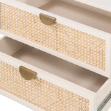 Featuring Luella Nightstand - Matte Alabaster by Four Hands at Amethyst Home. Bring a light look to bedroom styling with this Luella Nightstand - Matte Alabaster. The two-drawer nightstand features woven cane panels and half-moon hardware finished in an aged brass.
Overall Dimensions: 24"W x 18"L x 24"H
Colors: Matte Alabaster, Light Natural Cane, Aged Bra.  Amethyst Home provides interior design, new home construction design consulting, vintage area rugs, and lighting in the Calabasas metro area.