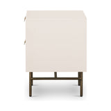 Featuring Luella Nightstand - Matte Alabaster by Four Hands at Amethyst Home. Bring a light look to bedroom styling with this Luella Nightstand - Matte Alabaster. The two-drawer nightstand features woven cane panels and half-moon hardware finished in an aged brass.
Overall Dimensions: 24"W x 18"L x 24"H
Colors: Matte Alabaster, Light Natural Cane, Aged Br.  Amethyst Home provides interior design, new home construction design consulting, vintage area rugs, and lighting in the Washington metro area.