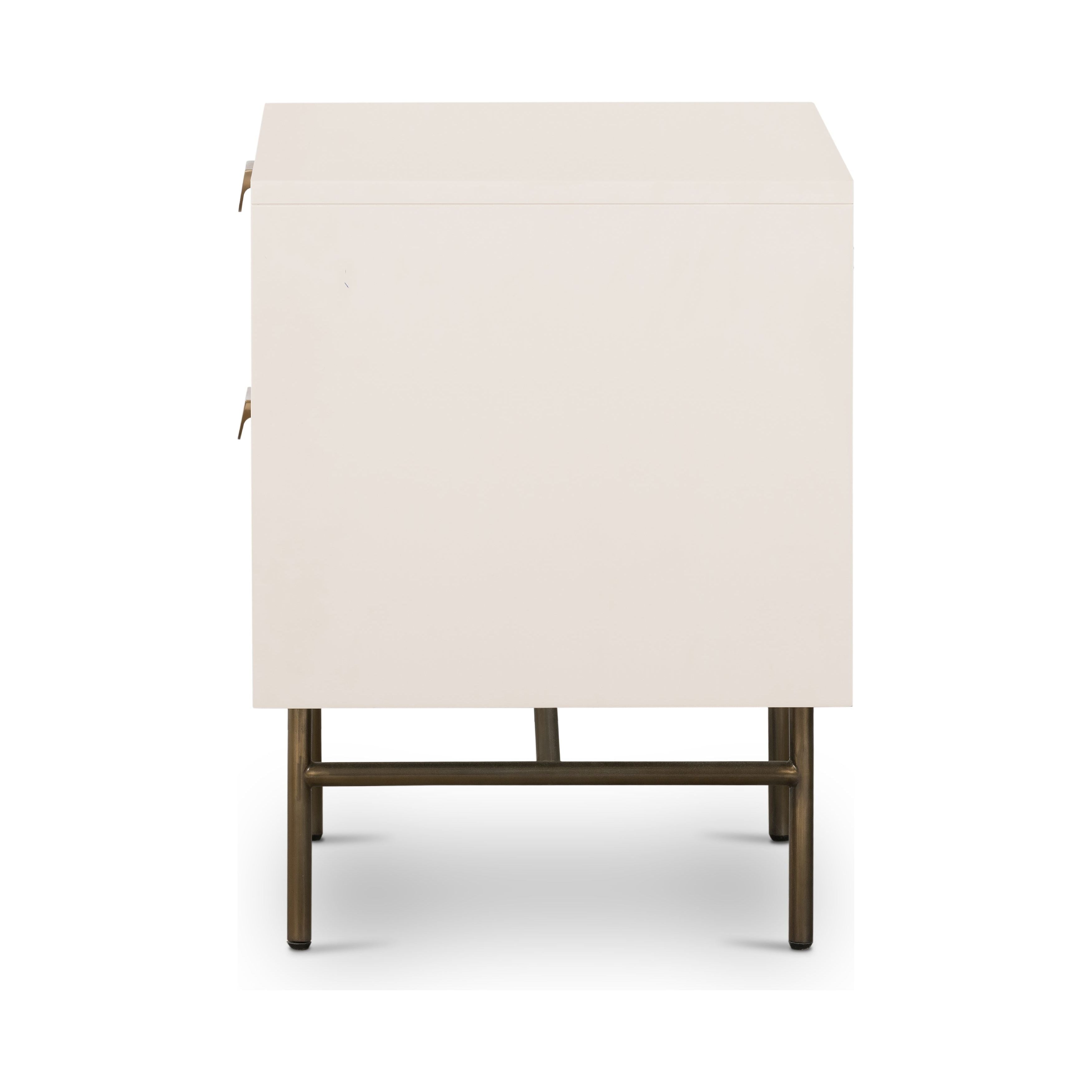 Featuring Luella Nightstand - Matte Alabaster by Four Hands at Amethyst Home. Bring a light look to bedroom styling with this Luella Nightstand - Matte Alabaster. The two-drawer nightstand features woven cane panels and half-moon hardware finished in an aged brass.
Overall Dimensions: 24"W x 18"L x 24"H
Colors: Matte Alabaster, Light Natural Cane, Aged Br.  Amethyst Home provides interior design, new home construction design consulting, vintage area rugs, and lighting in the Washington metro area.