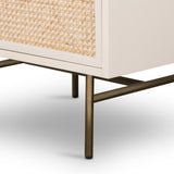 Featuring Luella Nightstand - Matte Alabaster by Four Hands at Amethyst Home. Bring a light look to bedroom styling with this Luella Nightstand - Matte Alabaster. The two-drawer nightstand features woven cane panels and half-moon hardware finished in an aged brass.
Overall Dimensions: 24"W x 18"L x 24"H
Colors: Matte Alabaster, Light Natural Cane, Aged BrassMa.  Amethyst Home provides interior design, new home construction design consulting, vintage area rugs, and lighting in the Miami metro area.