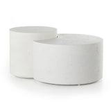 Featuring Meza Nesting Coffee Table - Textured White by Four Hands at Amethyst Home. Made from white-finished concrete with deep, textured pitting, this Meza Nesting Coffee Table - Textured White is sturdy and beautiful. Inspired by mid-century coral décor, this nesting coffee table features two tiers for a layered look with modernity.
Overall Dimensions: 43..  Amethyst Home provides interior design, new home construction design consulting, vintage area rugs, and lighting in the Dallas metro area.