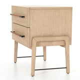 Featuring Rosedale Nightstand by Four Hands at Amethyst Home. The light-finished oak of this Rosedale Nightstand brings a clean, brightness to any room. We love how the two spacious drawers have iron hardware wrapped in a gorgeous, tan leather. The dimension legs with iron connecting them bring a unique look to your bedroom or other area!
Overall Dimension.  Amethyst Home provides interior design, new home construction design consulting, vintage area rugs, and lighting in the Nashville metro area.