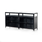 Featuring Shadow Box Sideboard - Black by Four Hands at Amethyst Home. This Shadow Box Sideboard gives your inner collector a place to play. Store prized possessions behind clear glass fronts, with black-finished metal casing and brass hardware for contrast.
Overall Dimensions: 70"W x 17.25"L x 35"H
Colors: Black, Weathered Bronze, Clear Glass, Tempere.  Amethyst Home provides interior design, new home construction design consulting, vintage area rugs, and lighting in the Newport Beach metro area.