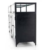 Featuring Shadow Box Sideboard - Black by Four Hands at Amethyst Home. This Shadow Box Sideboard gives your inner collector a place to play. Store prized possessions behind clear glass fronts, with black-finished metal casing and brass hardware for contrast.
Overall Dimensions: 70"W x 17.25"L x 35"H
Colors: Black, Weathered Bronze, Clear Glass, Tempered .  Amethyst Home provides interior design, new home construction design consulting, vintage area rugs, and lighting in the Los Angeles metro area.