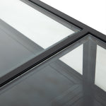 Featuring Shadow Box Sideboard - Black by Four Hands at Amethyst Home. This Shadow Box Sideboard gives your inner collector a place to play. Store prized possessions behind clear glass fronts, with black-finished metal casing and brass hardware for contrast.
Overall Dimensions: 70"W x 17.25"L x 35"H
Colors: Black, Weathered Bronze, Clear Glass, Tempered Glass.  Amethyst Home provides interior design, new home construction design consulting, vintage area rugs, and lighting in the Dallas metro area.