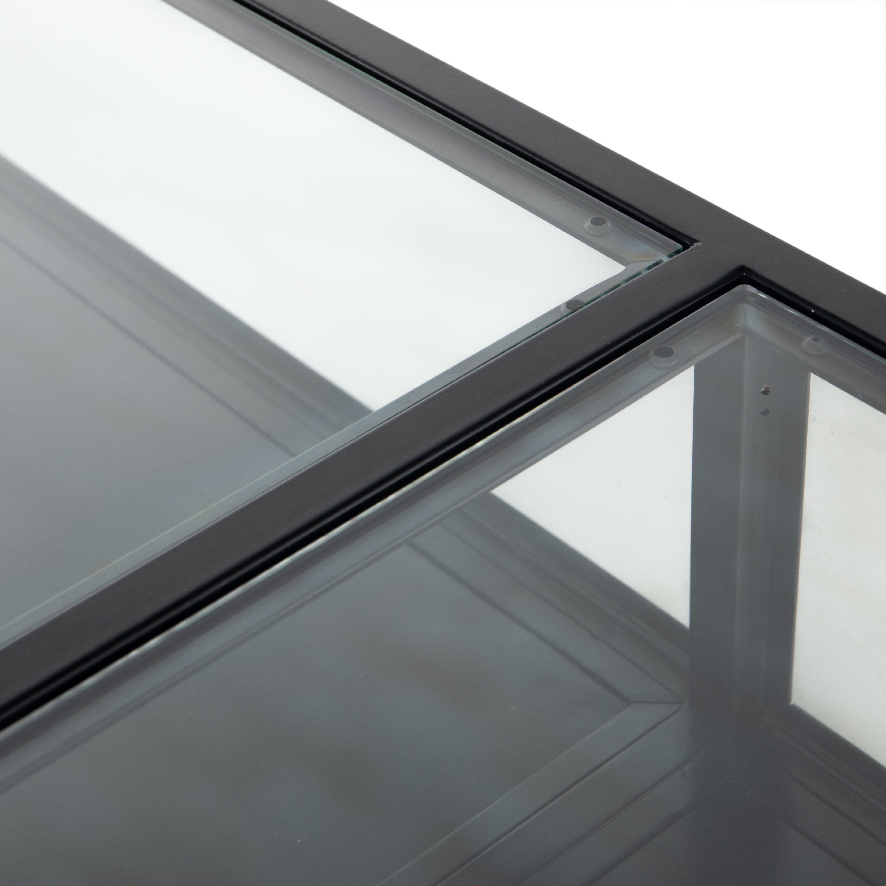 Featuring Shadow Box Sideboard - Black by Four Hands at Amethyst Home. This Shadow Box Sideboard gives your inner collector a place to play. Store prized possessions behind clear glass fronts, with black-finished metal casing and brass hardware for contrast.
Overall Dimensions: 70"W x 17.25"L x 35"H
Colors: Black, Weathered Bronze, Clear Glass, Tempered Glass.  Amethyst Home provides interior design, new home construction design consulting, vintage area rugs, and lighting in the Dallas metro area.