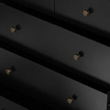 Featuring Soto 5 Drawer Dresser - Black by Four Hands at Amethyst Home. Bring a clean, beautifully industrial look to the bedroom with this Soto 5 Drawer Dresser - Black!  The roomy five-drawer dresser is made from black-finished iron, featuring bronzed iron hardware to elevate the look of any bedroom!
Overall Dimensions: 36"W x 19"L x 38.50"H
Colors: Black,.  Amethyst Home provides interior design, new home construction design consulting, vintage area rugs, and lighting in the Houston metro area.