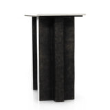 Featuring Terrell Console Table - Raw Black by Four Hands at Amethyst Home. Finished in a raw black, uniquely angular cast aluminum legs, this Terrell Console Table - Raw Black showcases a rectangular tabletop of solid marble in a clean, polished white. We'd love to see this in an entryway or behind a sofa. 
Overall Dimensions: 51"W x 17"L x 31.25"H
Colors.  Amethyst Home provides interior design, new home construction design consulting, vintage area rugs, and lighting in the Charlotte metro area.