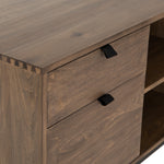 Featuring Trey Desk System - Auburn Poplar by Four Hands at Amethyst Home. This Trey Desk System - Auburn Poplar offers plenty of desk storage by way of three spacious drawers. Metal-secured leather pulls add a textural element of surprise to the drawers for handy storage of legal and letter sized documents - a must have for any office space!
With Filing C.  Amethyst Home provides interior design, new home construction design consulting, vintage area rugs, and lighting in the Park City metro area.