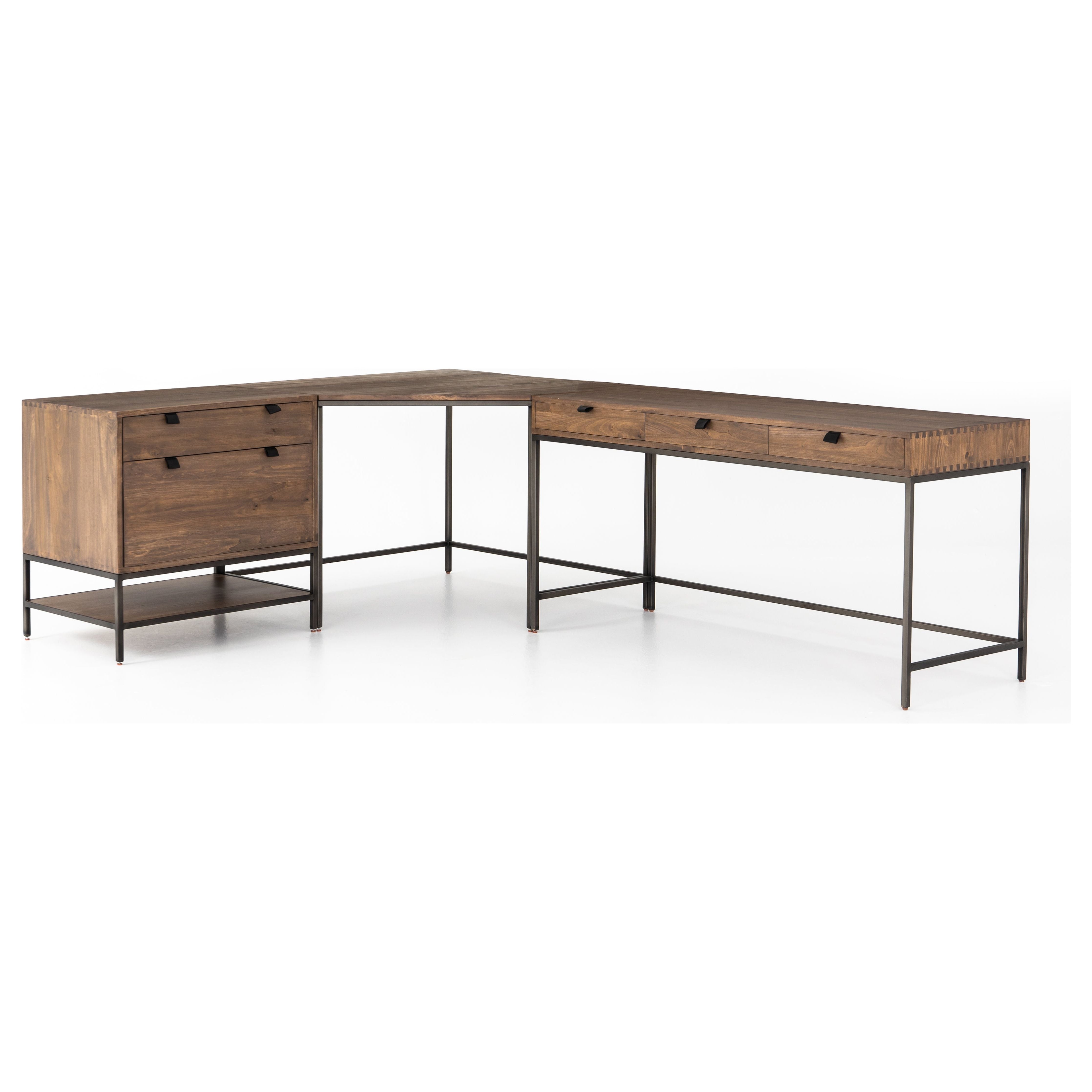 Featuring Trey Desk System - Auburn Poplar by Four Hands at Amethyst Home. This Trey Desk System - Auburn Poplar offers plenty of desk storage by way of three spacious drawers. Metal-secured leather pulls add a textural element of surprise to the drawers for handy storage of legal and letter sized documents - a must have for any office space!
With Filing C.  Amethyst Home provides interior design, new home construction design consulting, vintage area rugs, and lighting in the Park City metro area.