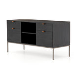 Featuring Trey Modular Filing Credenza - Black Poplar by Four Hands at Amethyst Home. Inspired by clean mid-century design, this Trey Modular Filing Credenza - Black Poplar brings generous storage space to the modern office, with a fully finished back pus metal-secured leather pulls for an element of surprise. Great solo or paired with matching desk or filing.  Amethyst Home provides interior design, new home construction design consulting, vintage area rugs, and lighting in the Boston metro area.