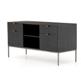 Featuring Trey Modular Filing Credenza - Black Poplar by Four Hands at Amethyst Home. Inspired by clean mid-century design, this Trey Modular Filing Credenza - Black Poplar brings generous storage space to the modern office, with a fully finished back pus metal-secured leather pulls for an element of surprise. Great solo or paired with matching desk or filing.  Amethyst Home provides interior design, new home construction design consulting, vintage area rugs, and lighting in the Boston metro area.