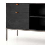 Featuring Trey Modular Filing Credenza - Black Poplar by Four Hands at Amethyst Home. Inspired by clean mid-century design, this Trey Modular Filing Credenza - Black Poplar brings generous storage space to the modern office, with a fully finished back pus metal-secured leather pulls for an element of surprise. Great solo or paired with matching desk or filin.  Amethyst Home provides interior design, new home construction design consulting, vintage area rugs, and lighting in the Seattle metro area.