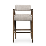 Featuring Waldon Counter Stool by Four Hands at Amethyst Home. Slim, sculptural style with this Waldon Counter Stool. Angular framing features a mix of bronze-finished metal and solid rubberwood, for a forward-thinking feel. Textural linen-blend seating adopts an invitingly neutral grey hue to move freely between spaces and styles.
Size: 23.25"W x 24.5.  Amethyst Home provides interior design, new home construction design consulting, vintage area rugs, and lighting in the Newport Beach metro area.