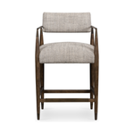 Featuring Waldon Counter Stool by Four Hands at Amethyst Home. Slim, sculptural style with this Waldon Counter Stool. Angular framing features a mix of bronze-finished metal and solid rubberwood, for a forward-thinking feel. Textural linen-blend seating adopts an invitingly neutral grey hue to move freely between spaces and styles.
Size: 23.25"W x 24.50"L.  Amethyst Home provides interior design, new home construction design consulting, vintage area rugs, and lighting in the Alpharetta metro area.