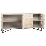 Featuring Montero Sideboard by Dovetail at Amethyst Home. We love the textures found on this Montero Sideboard.  A wash of white and a light distressing add a whisper of color and texture to enhance this striking sideboard’s finish. 
Recycled pine on iron base 
Grey white wash finish 
Size: 84"l x 19"d x 37"h.  Amethyst Home provides interior design, new home construction design consulting, vintage area rugs, and lighting in the Austin metro area.