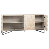 Featuring Montero Sideboard by Dovetail at Amethyst Home. We love the textures found on this Montero Sideboard.  A wash of white and a light distressing add a whisper of color and texture to enhance this striking sideboard’s finish. 
Recycled pine on iron base 
Grey white wash finish 
Size: 84"l x 19"d x 37"h.  Amethyst Home provides interior design, new home construction design consulting, vintage area rugs, and lighting in the Austin metro area.